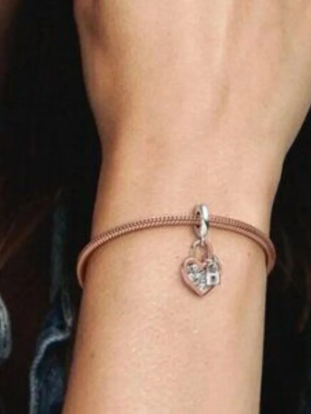 Pandora Two-Tone Rose Gold & Silver Pave Heart Lock Dangle Charm